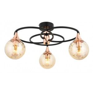 METAL and GLASS COPPER PLATED and BLACK CHANDELIER 60 CM DIAMETER LOAD: 31 CM